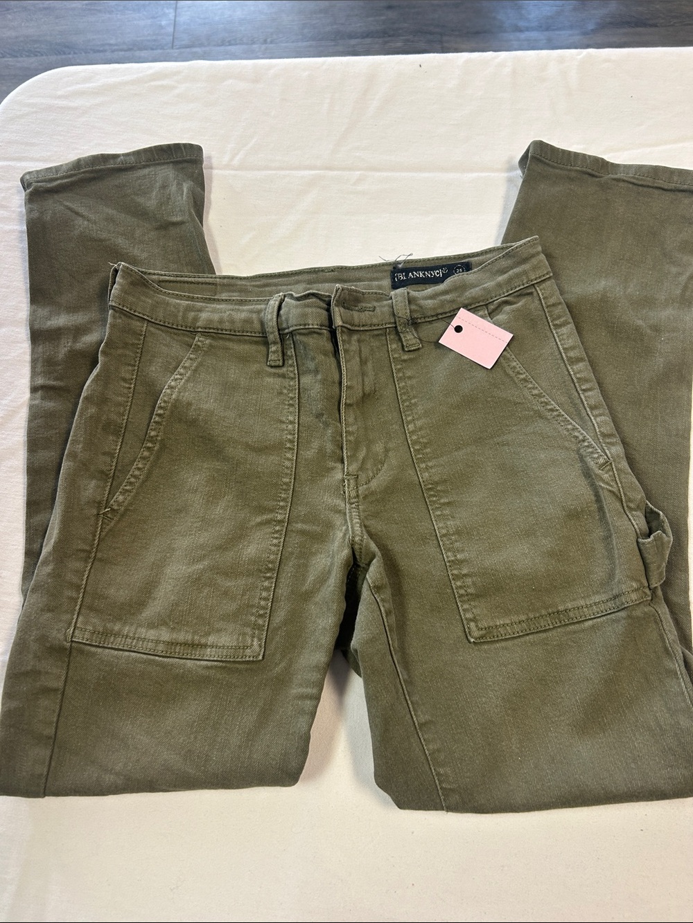 Blank NYC Olive Green Skinny Utility Jumpsuit-Style Pants